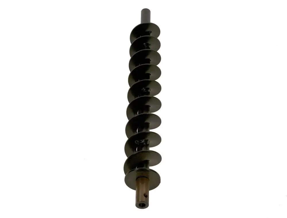 Schraubenförmiges Fördersystem von Bosch in dunkler Farbe, mit spiralförmigen Windungen und einem zylindrischen Anschluss am unteren Ende.